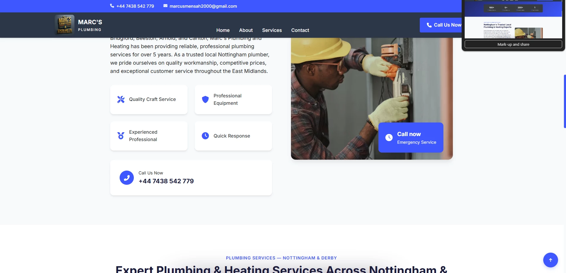 Plumber website gallery section