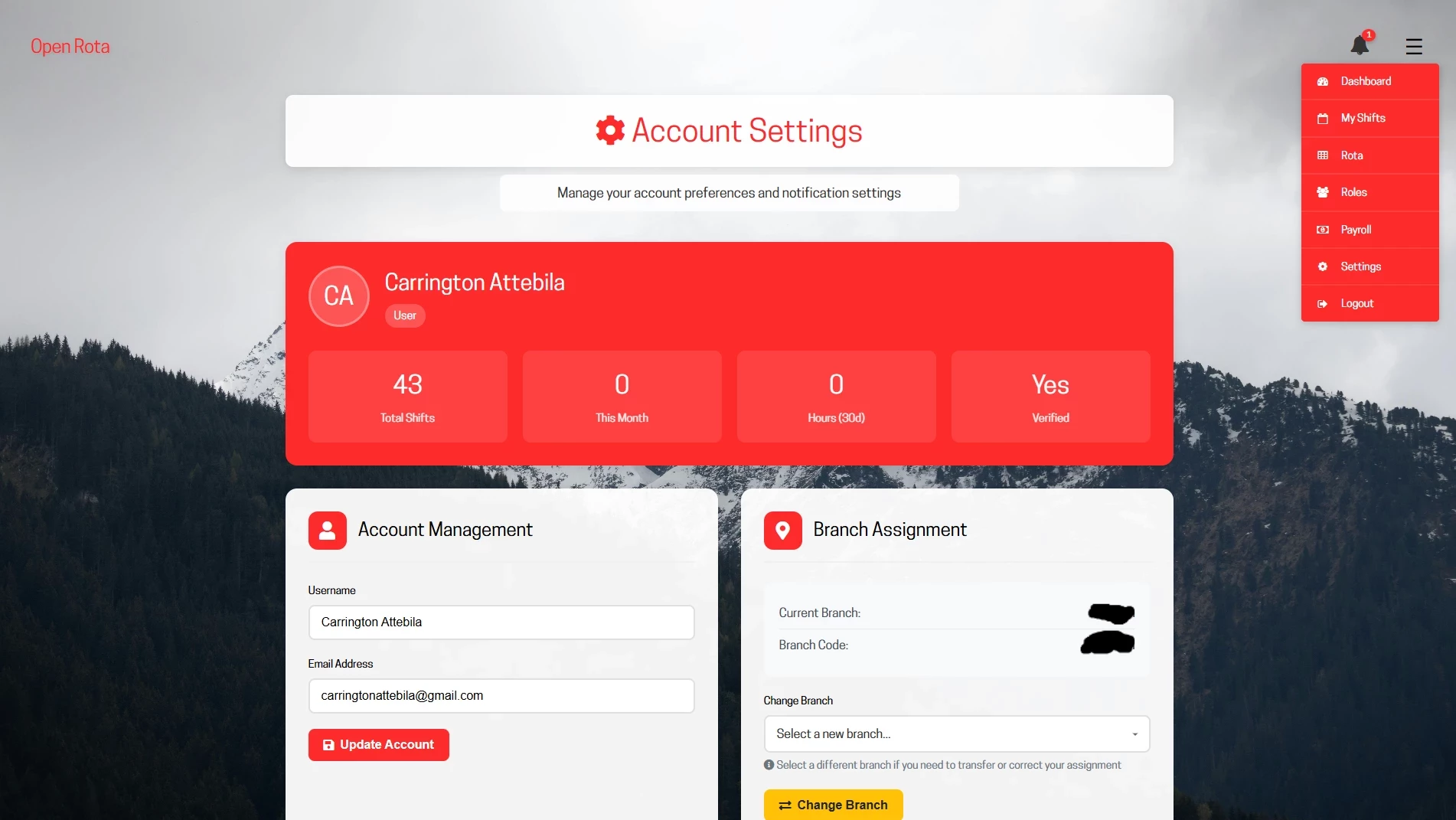 Open Rota interface