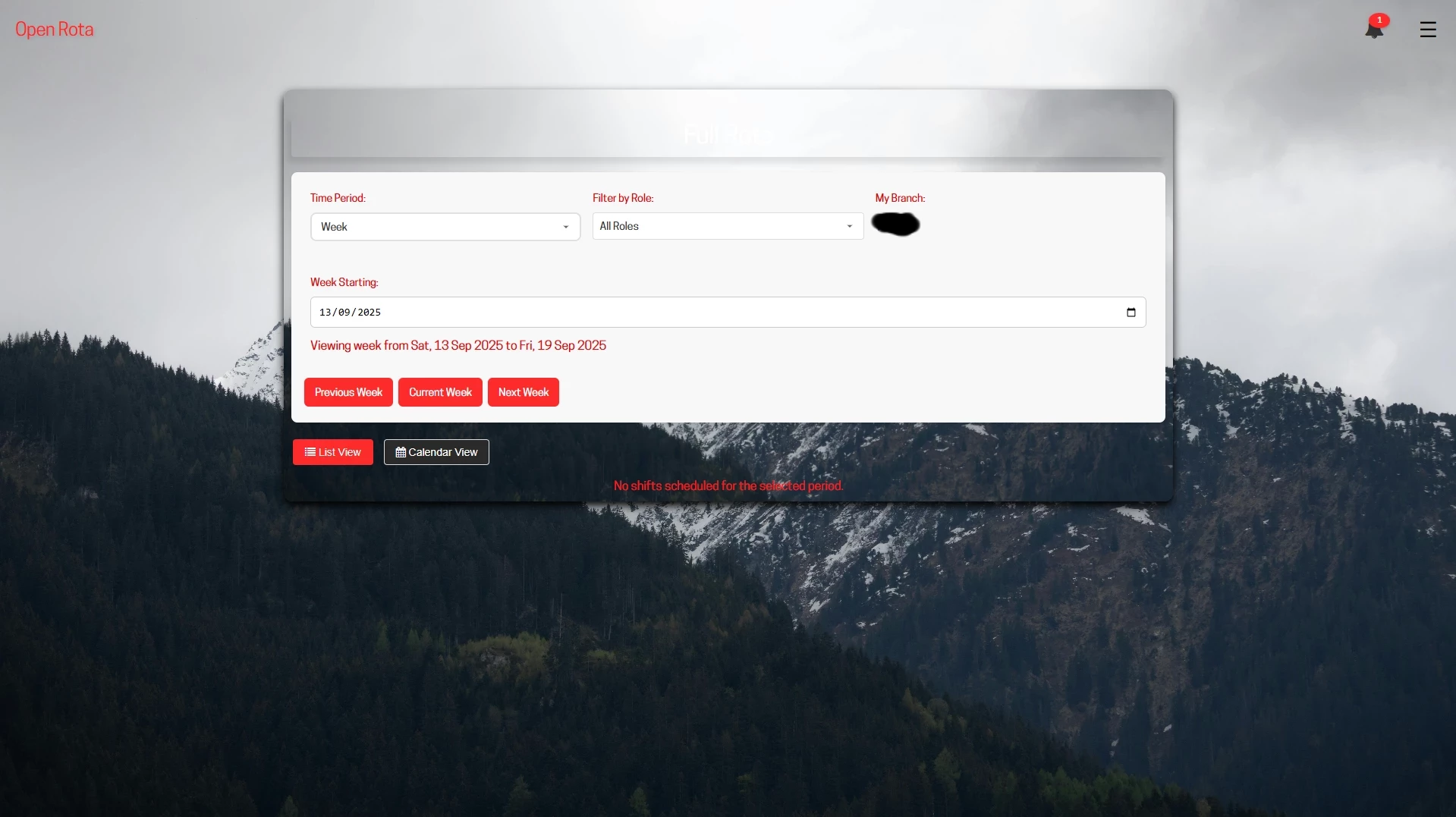 Open Rota interface