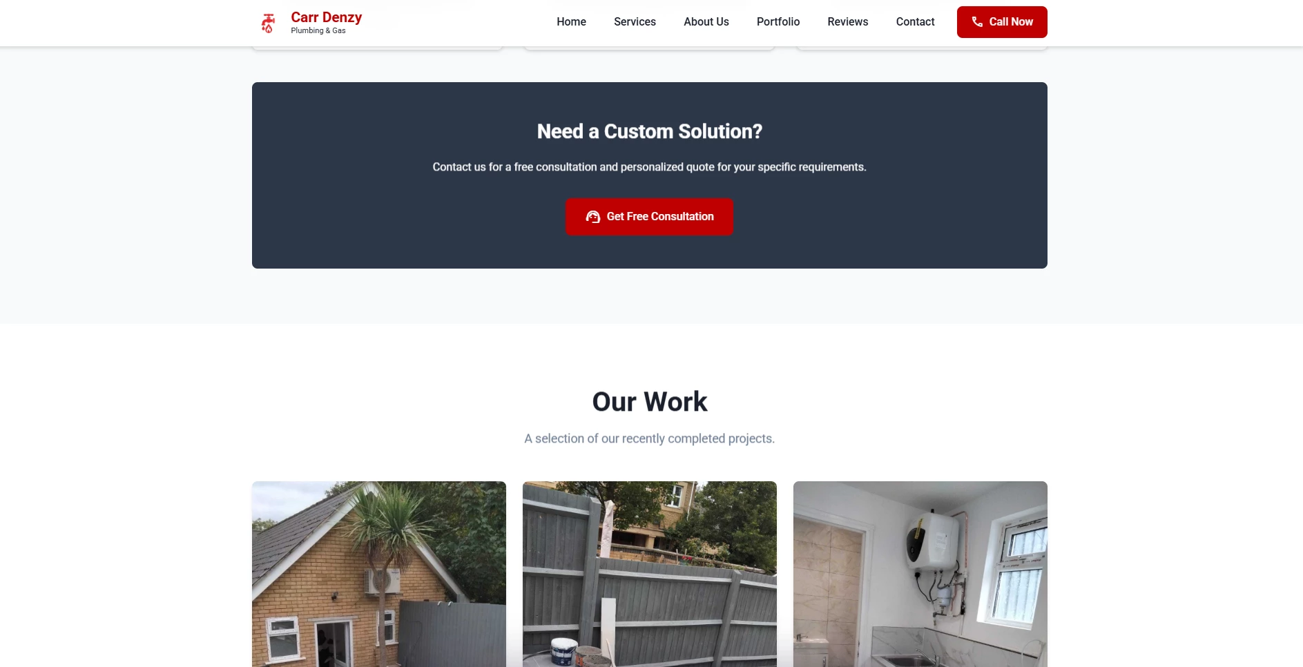 Plumber website gallery section