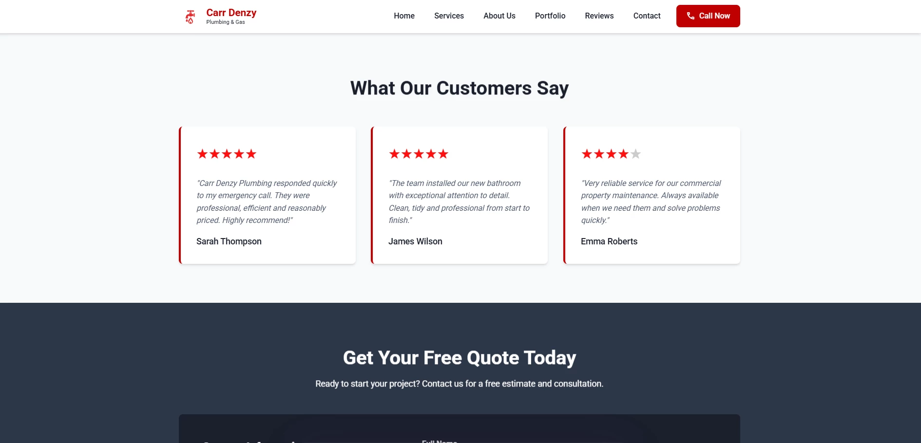Plumber website gallery section